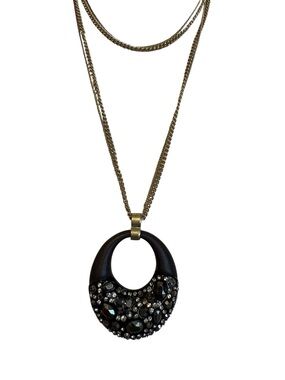 Kenneth Cole Reaction Crystal Pendant Necklace Brown & Gold